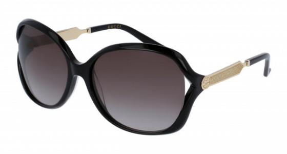 Gucci GG0076S Sunglasses, 002 - BLACK with GOLD temples and GREY lenses