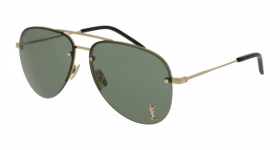 Saint Laurent CLASSIC 11 M Sunglasses, 003 - GOLD with GREEN lenses