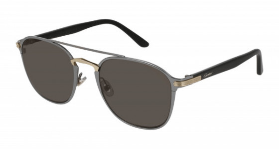 Cartier CT0012S Sunglasses, 004 - GOLD with BLACK temples and GREY lenses
