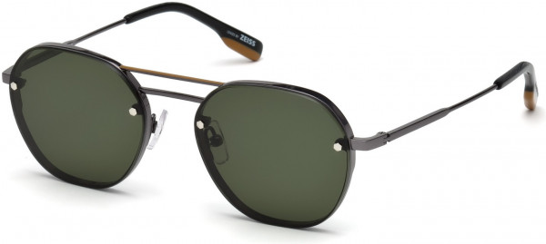 Ermenegildo Zegna EZ0105 Sunglasses, 08N - Shiny Gunmetal & Black, Vicuna/ Green