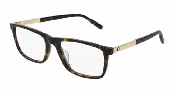 Montblanc MB0021O Eyeglasses, 006 - HAVANA with GOLD temples and TRANSPARENT lenses