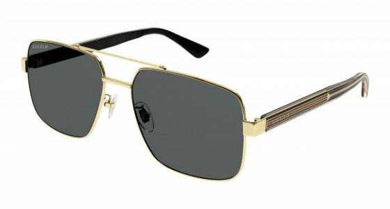 Gucci GG0529S Sunglasses, 005 - GOLD with CRYSTAL temples and SMOKE polarized lenses