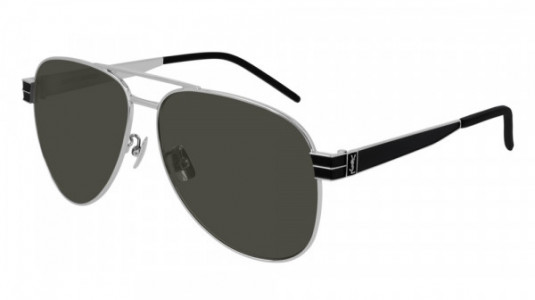 Saint Laurent SL M53 Sunglasses, 002 - SILVER with BLACK temples and GREY lenses