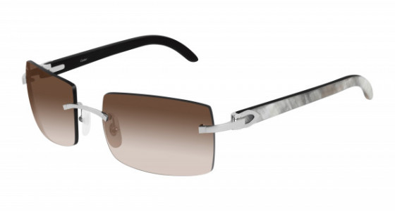 Cartier CT0019RS Sunglasses, 001 - SILVER with WHITE temples and BROWN lenses