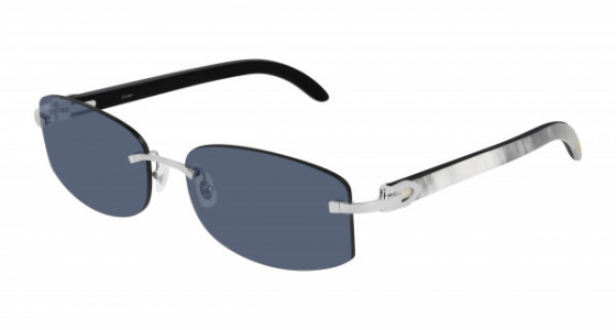 Cartier CT0031RS Sunglasses, 002 - SILVER with WHITE temples and LIGHT BLUE lenses