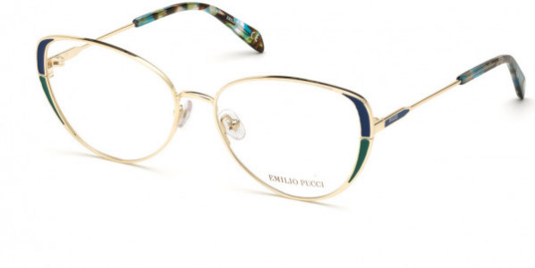 Emilio Pucci EP5139 Eyeglasses, 032 - Shiny Pale Gold, Blue & Turquoise Enamel Detail, Blue Havana Tips