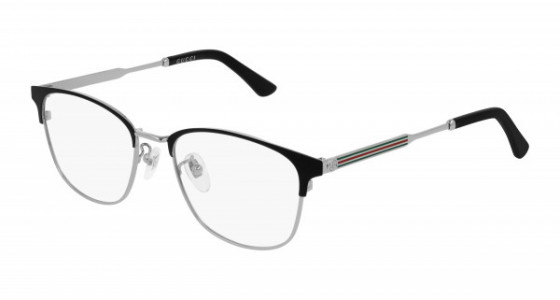 Gucci GG0609OK Eyeglasses, 002 - BLACK with GUNMETAL temples and TRANSPARENT lenses