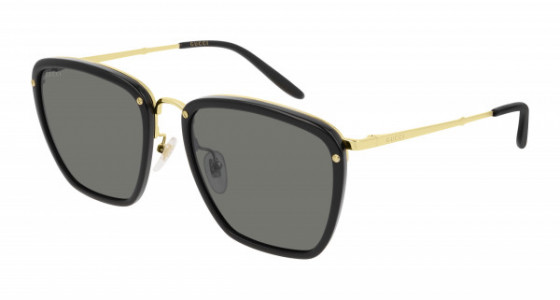 Gucci GG0673S Sunglasses, 001 - BLACK with GOLD temples and GREY lenses