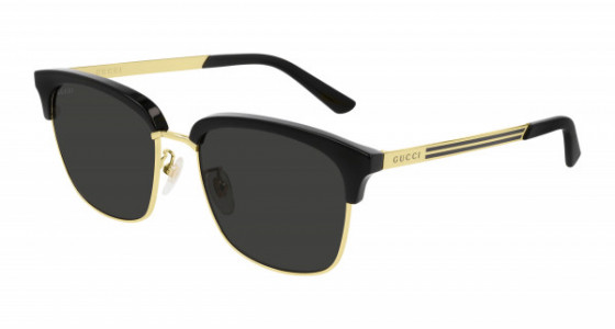 Gucci GG0697S Sunglasses, 001 - BLACK with GOLD temples and GREY lenses