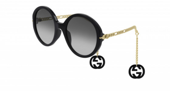 Gucci GG0726S Sunglasses, 001 - BLACK with GOLD temples and GREY lenses