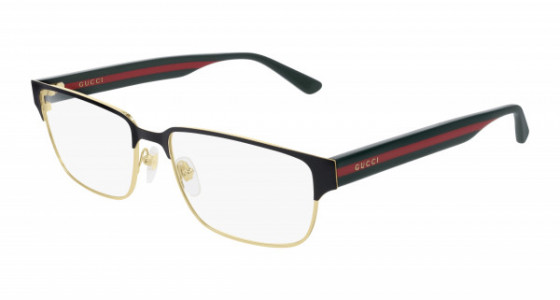 Gucci GG0753O Eyeglasses, 001 - GOLD with GREEN temples and TRANSPARENT lenses