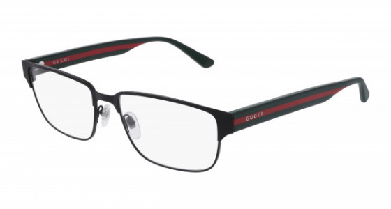 Gucci GG0753O Eyeglasses, 002 - BLACK with GREEN temples and TRANSPARENT lenses