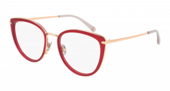 Pomellato PM0083O Eyeglasses, 003 - RED with GOLD temples and TRANSPARENT lenses