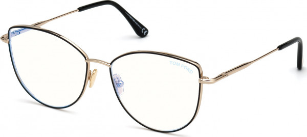 Tom Ford FT5667-B Eyeglasses, 005 - Black/Monocolor / Shiny Pale Gold