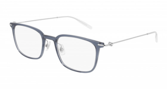 Montblanc MB0100O Eyeglasses, 004 - BLUE with SILVER temples and TRANSPARENT lenses