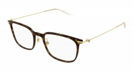 Montblanc MB0100O Eyeglasses, 007 - HAVANA with GOLD temples and TRANSPARENT lenses