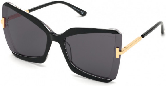 Tom Ford FT0766 GIA Sunglasses, 03A - Black & Crystal W. Endura Gold Temples/ Grey Lenses