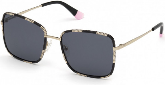 Victoria's Secret VS0041 Sunglasses, 30A - Black On Shiny Gold W/ Black Tips, Grey Lens