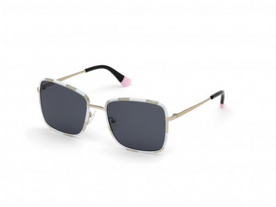 Victoria's Secret VS0041 Sunglasses, 32A - White On Shiny Gold W/ Black Tips, Grey Lens