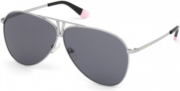 Victoria's Secret VS0037 Sunglasses, 16A - Shiny Silver, Black Tips, Grey Lens