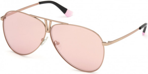 Victoria's Secret VS0037 Sunglasses, 28G - Shiny Pink Rose Gold, Black Tips, Rose Gold Mirror Lens