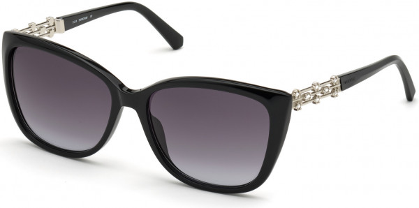 Swarovski SK0291 Sunglasses, 01B - Shiny Black  / Gradient Smoke
