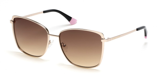 Victoria's Secret VS0049 Sunglasses, 28F - Rose Gold, Black Tips, Brown Gradient Lens