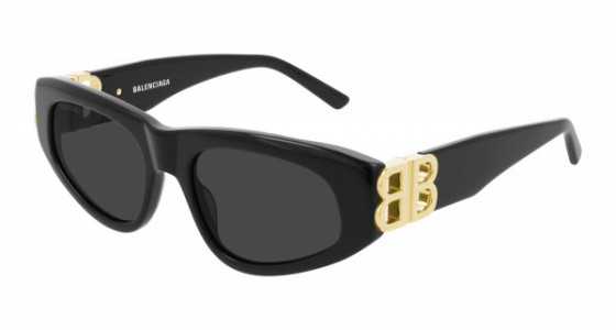 Balenciaga BB0095S Sunglasses, 001 - BLACK with GOLD temples and GREY lenses