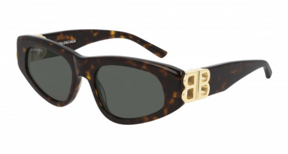 Balenciaga BB0095S Sunglasses, 002 - HAVANA with GOLD temples and GREEN lenses