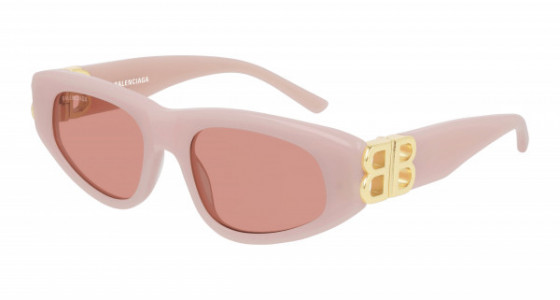Balenciaga BB0095S Sunglasses, 003 - PINK with GOLD temples and RED lenses