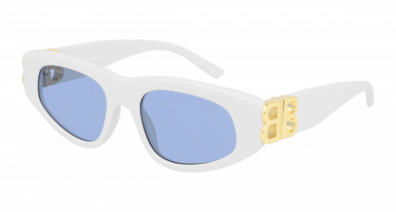 Balenciaga BB0095S Sunglasses, 004 - WHITE with GOLD temples and LIGHT BLUE lenses