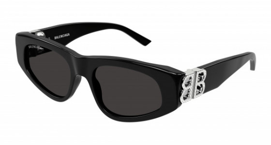 Balenciaga BB0095S Sunglasses, 018 - BLACK with SILVER temples and GREY lenses