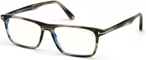Tom Ford FT5681-B Eyeglasses, 056 - Shiny Striped Black Havana/ Blue Block Lenses