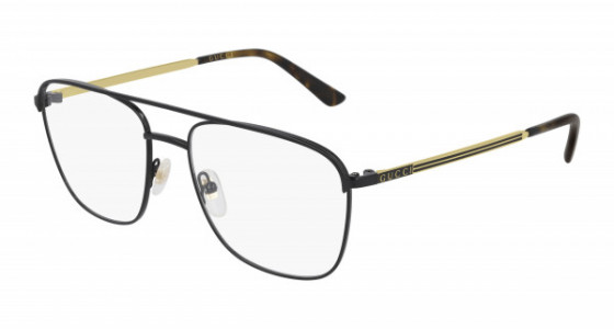 Gucci GG0833O Eyeglasses, 001 - BLACK with GOLD temples and TRANSPARENT lenses