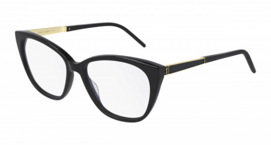 Saint Laurent SL M72 Eyeglasses, 002 - BLACK with GOLD temples and TRANSPARENT lenses