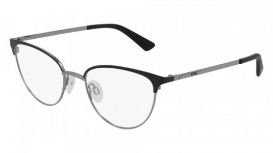 McQ MQ0293OP Eyeglasses, 001 - BLACK with GUNMETAL temples and TRANSPARENT lenses