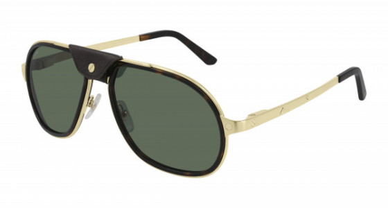 Cartier CT0241S Sunglasses, 002 - HAVANA with GOLD temples and GREEN polarized lenses