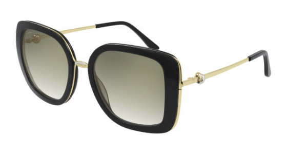 Cartier CT0246S Sunglasses, 001 - BLACK with GOLD temples and GREY lenses