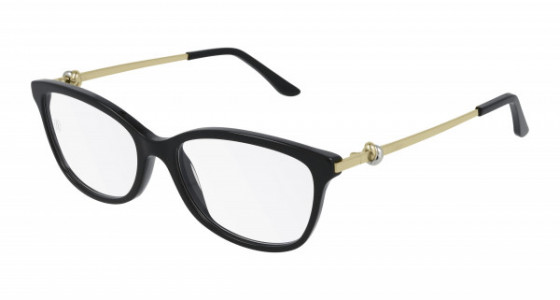Cartier CT0257O Eyeglasses, 001 - BLACK with GOLD temples and TRANSPARENT lenses