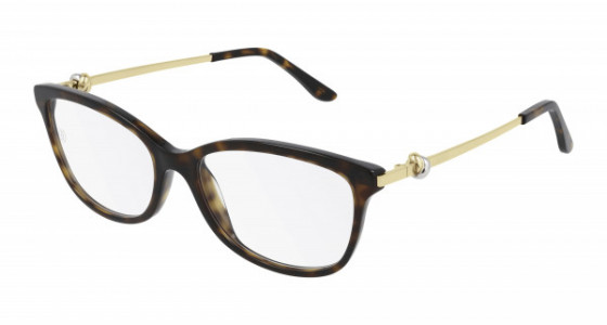 Cartier CT0257O Eyeglasses, 002 - HAVANA with GOLD temples and TRANSPARENT lenses