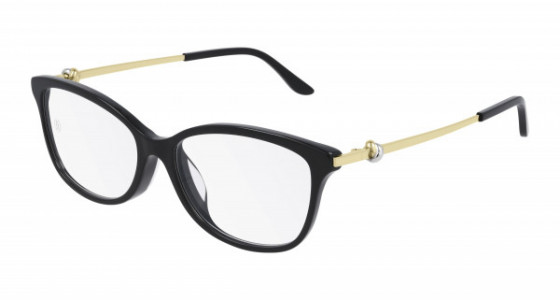 Cartier CT0257OA Eyeglasses, 001 - BLACK with GOLD temples and TRANSPARENT lenses