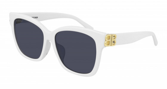 Balenciaga BB0102SA Sunglasses, 004 - WHITE with GOLD temples and BLUE lenses