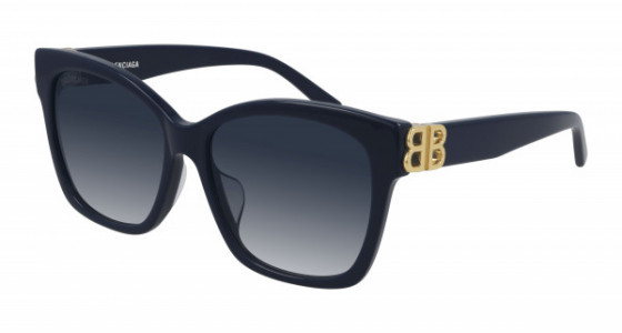 Balenciaga BB0102SA Sunglasses, 005 - BLUE with GOLD temples and BLUE lenses