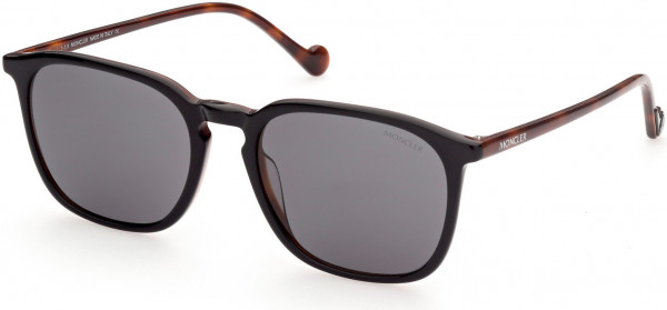 Moncler ML0150 Sunglasses, 05A - Shiny Black & Havana W. Blonde Havana Temples/ Smoke Lenses