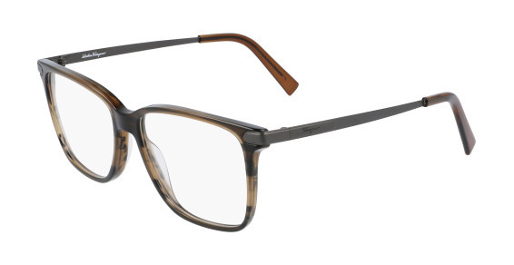 Ferragamo SF2877 Eyeglasses, (216) STRIPED BROWN/MATTE RUTHENIUM