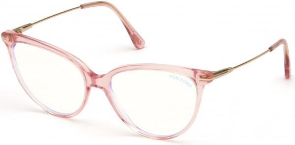 Tom Ford FT5688-B Eyeglasses, 072 - Shiny Semi-Milky Pink, Shiny Rose Gold / Blue Block Lenses