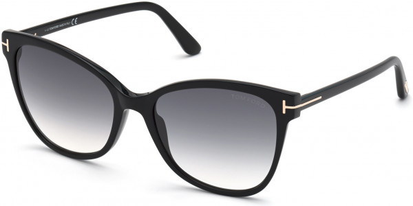 Tom Ford FT0844-F Ani Sunglasses, 01B - Shiny Black / Gradient Smoke Lenses