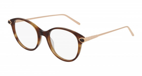 Boucheron BC0117O Eyeglasses, 002 - HAVANA with GOLD temples and TRANSPARENT lenses