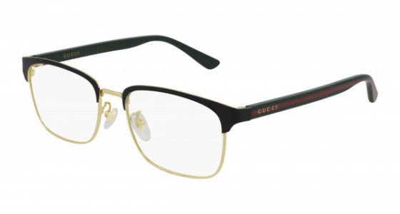 Gucci GG0934OA Eyeglasses, 001 - BLACK with GREEN temples and TRANSPARENT lenses