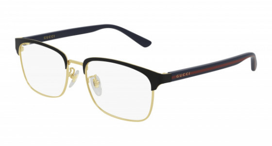 Gucci GG0934OA Eyeglasses, 002 - BLACK with BLUE temples and TRANSPARENT lenses